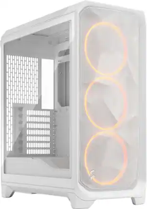 Front. Fractal Design - Meshify 3 RGB ATX mATX White Chassis with Clear TG Side Panel Mid-Tower PC Case - White.