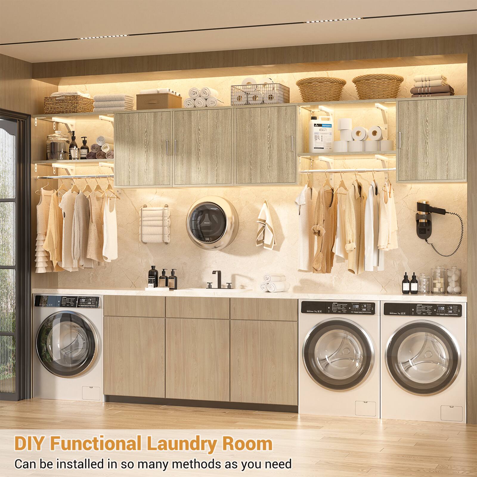 DIY Functional Laundry Room  
Can be installed in so many methods as you need