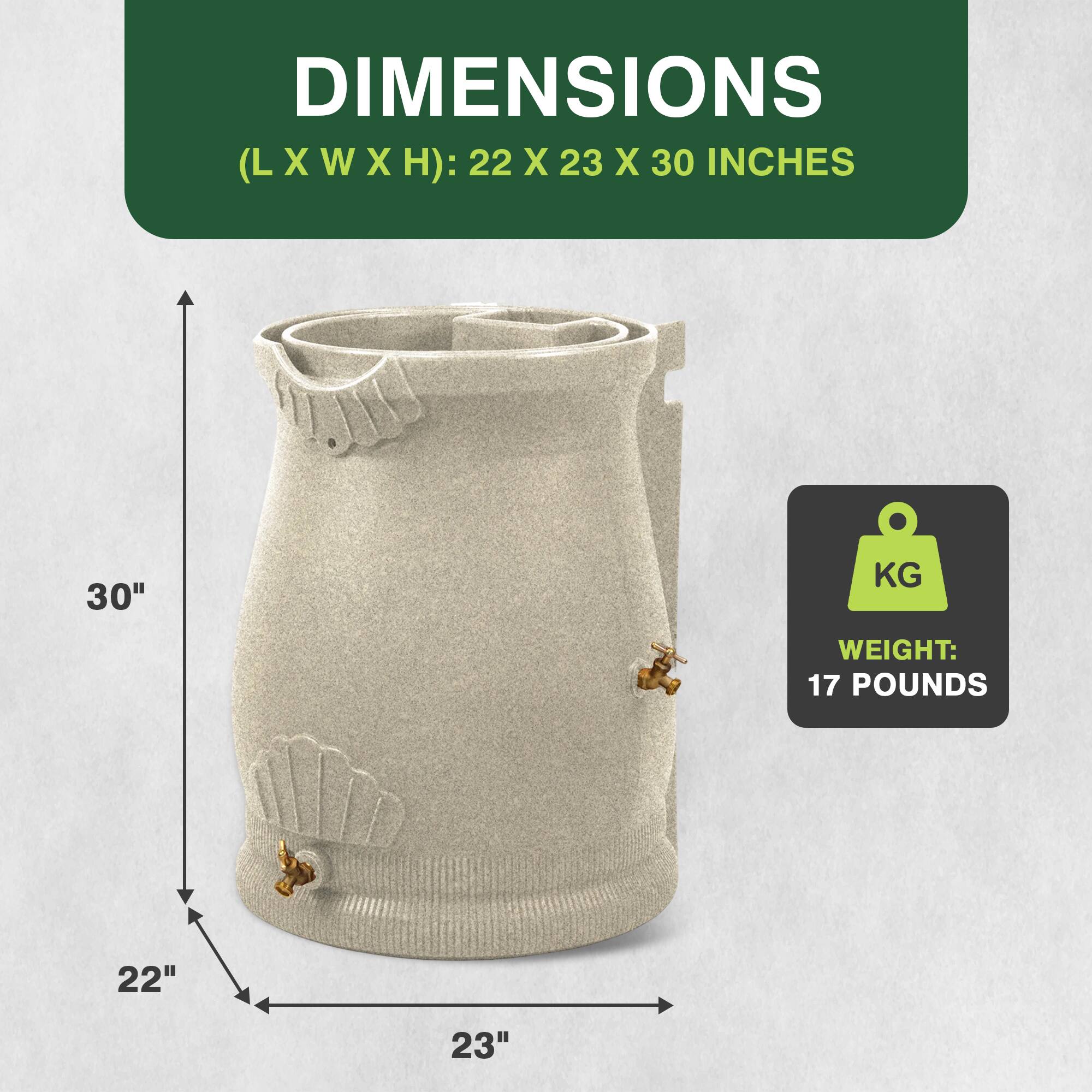DIMENSIONS (LXWXH): 22 X 23 X 30 INCHES

WEIGHT: 17 POUNDS