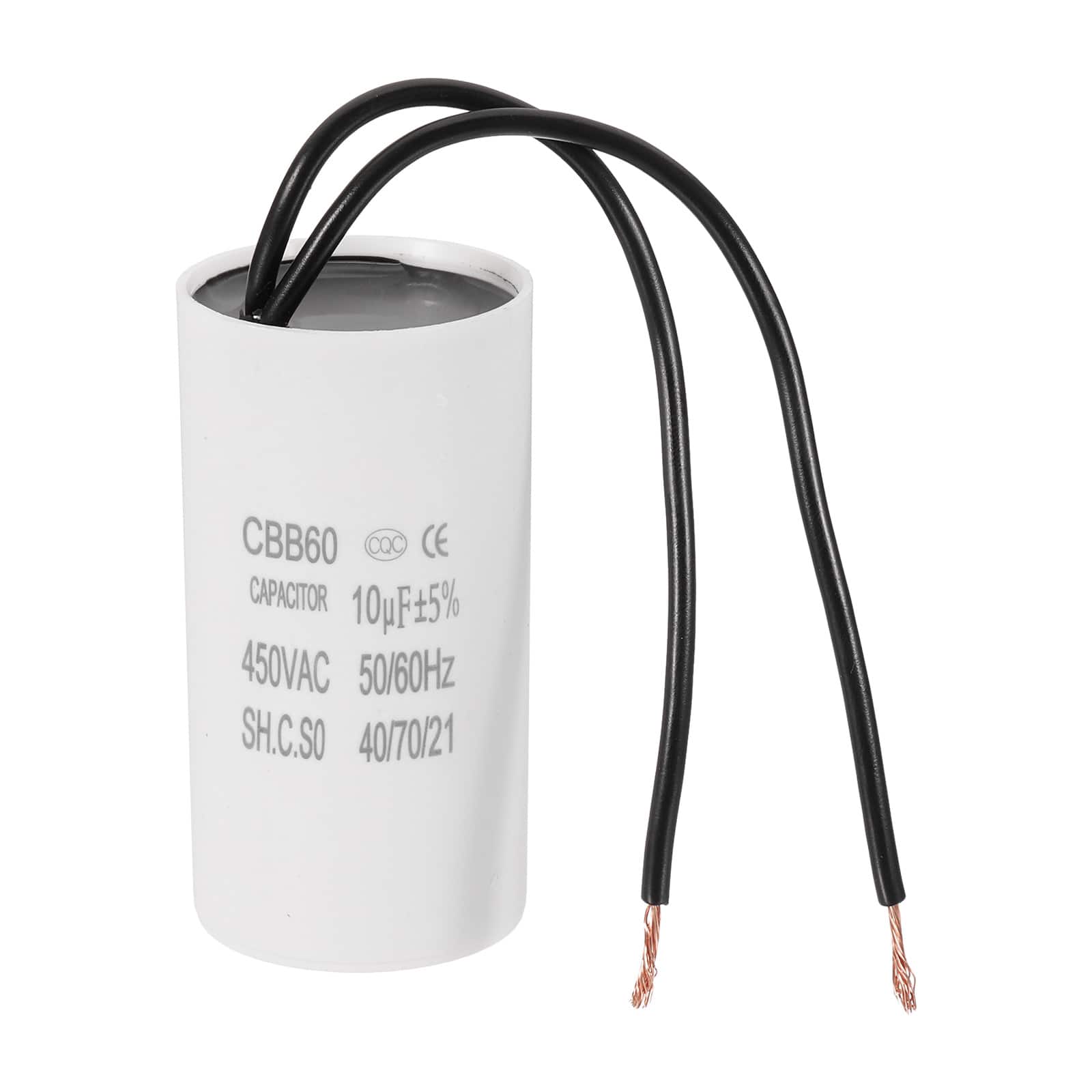 Unique Bargains - 10uF CBB60 Running Capacitor, AC 450V 2 Wires 50/60Hz for Refrigerators, Washing Machines, Water Pumps - White