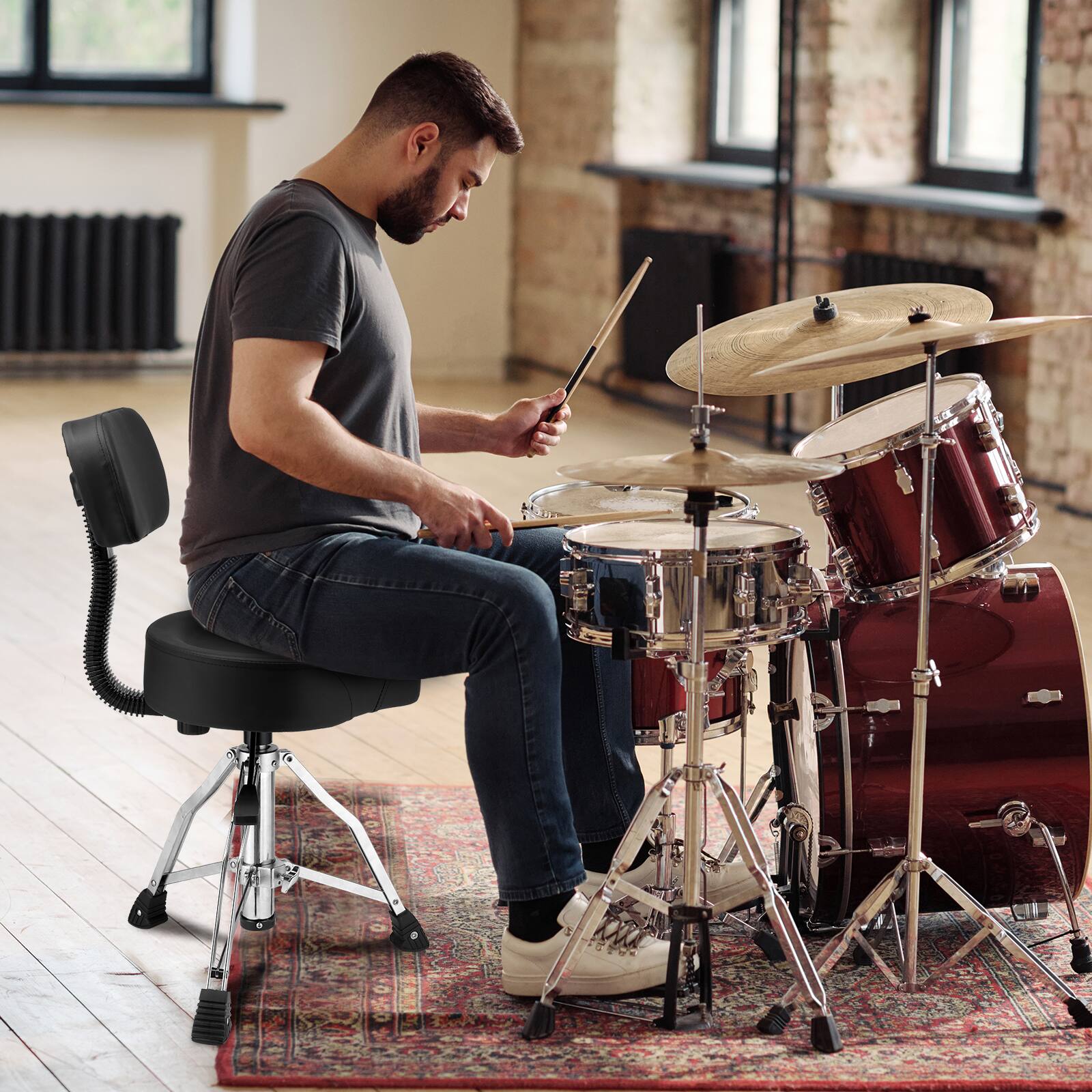 Alt View 5. Winado - Drum Throne with Backrest, Heavy Duty Drum Stool Adjustable Height ,Drumstick.