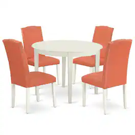 East West Furniture - Dining Room Set Linen White - Brown