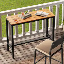 Crestlive Products - Rectangle Outdoor Bar Table with Waterproof Top and Sturdy Metal Frame - Brown