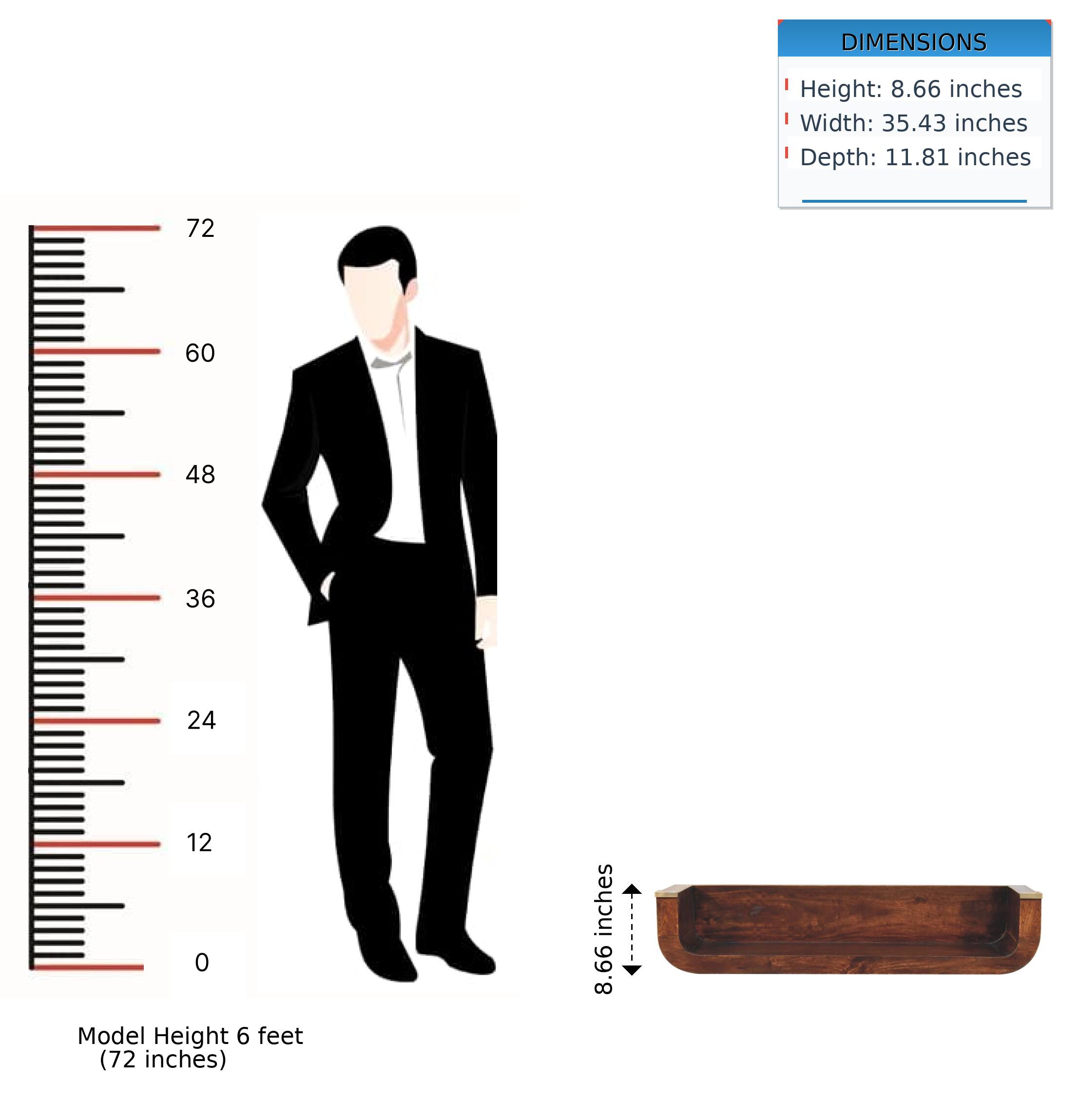 DIMENSIONS  
Height: 8.66 inches  
Width: 35.43 inches  
Depth: 11.81 inches  

Model Height 6 feet (72 inches)