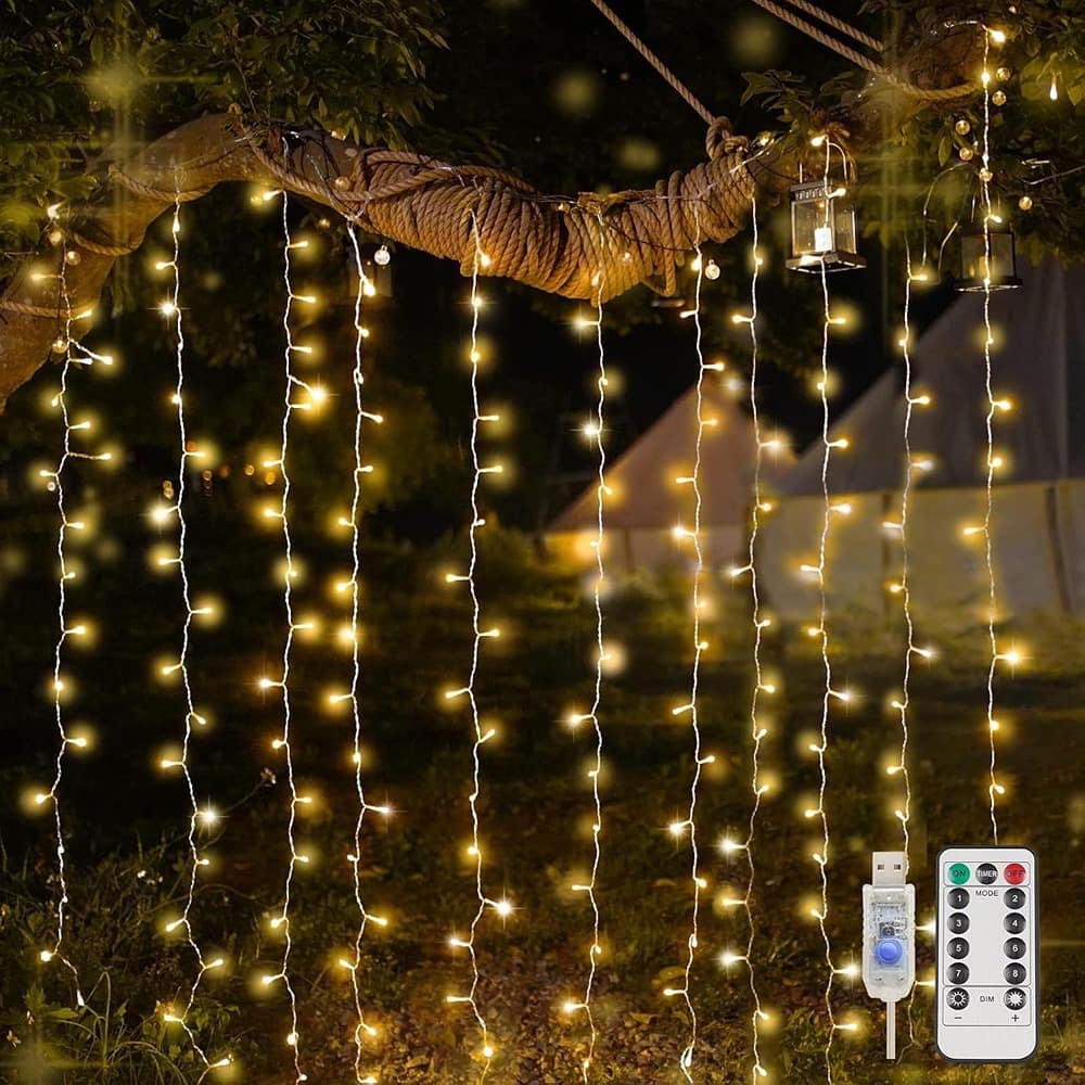 ACJPR - 200 LED Curtain Lights – Warm White, Indoor/Outdoor, Fairy Lights for Bedroom & Party Decor
