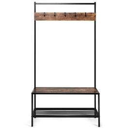 Kadyn - 3-in-1 Industrial Coat Rack with 2-tier Storage Bench and 5 Hooks - Brown