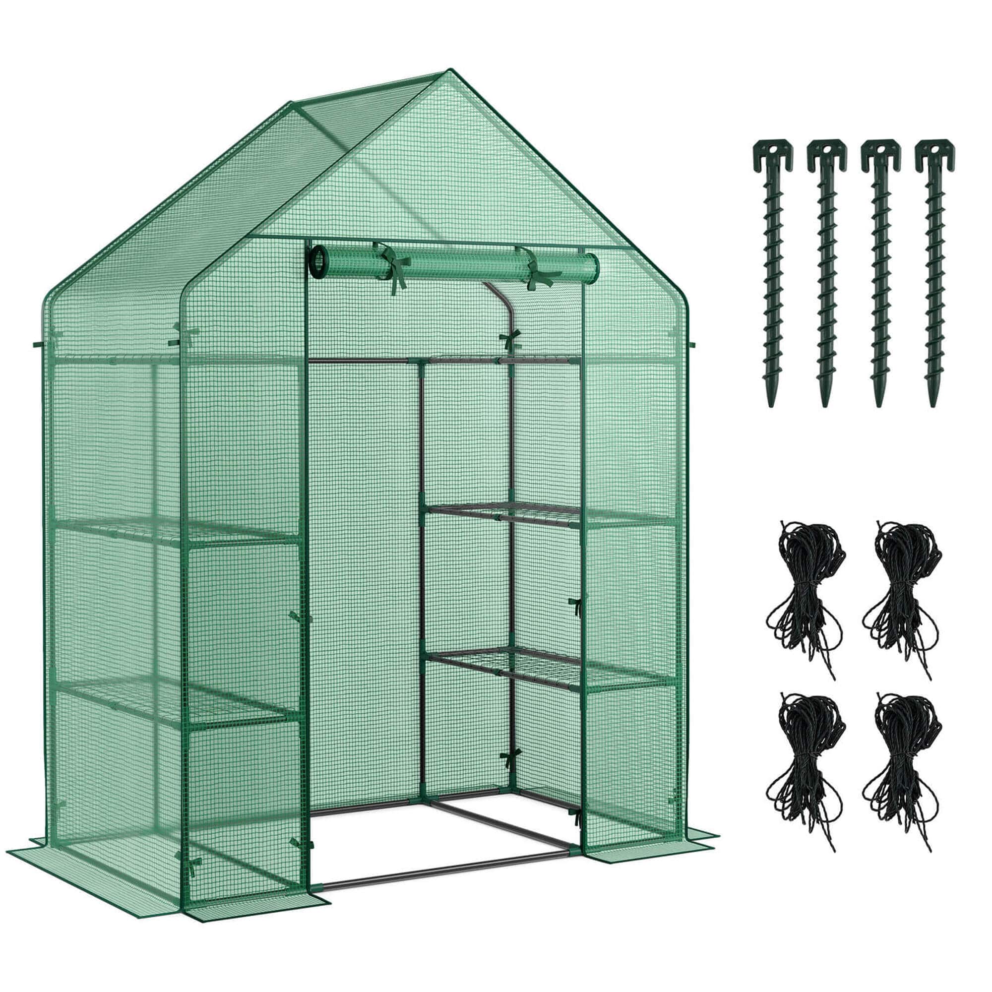 Costway - Portable Mini Walk In Outdoor 4 Tier 8 Shelves Greenhouse - Green