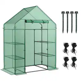 Costway - Portable Mini Walk In Outdoor 4 Tier 8 Shelves Greenhouse - Green