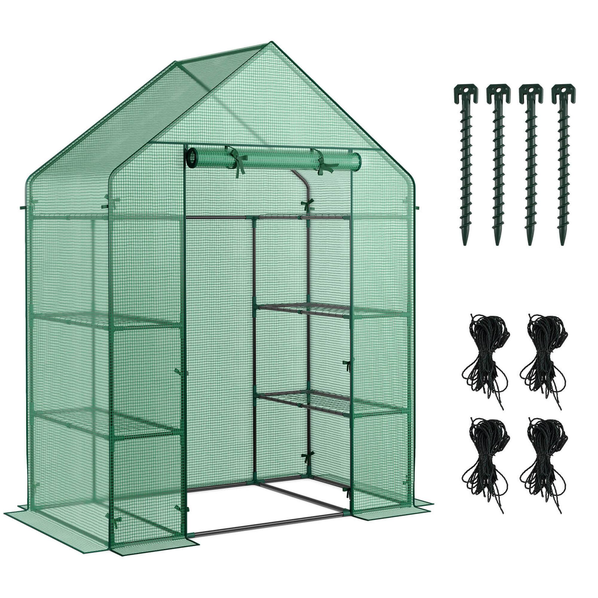 Front. Costway - Costway Portable Mini Walk In Outdoor 4 Tier 8 Shelves Greenhouse - Green.