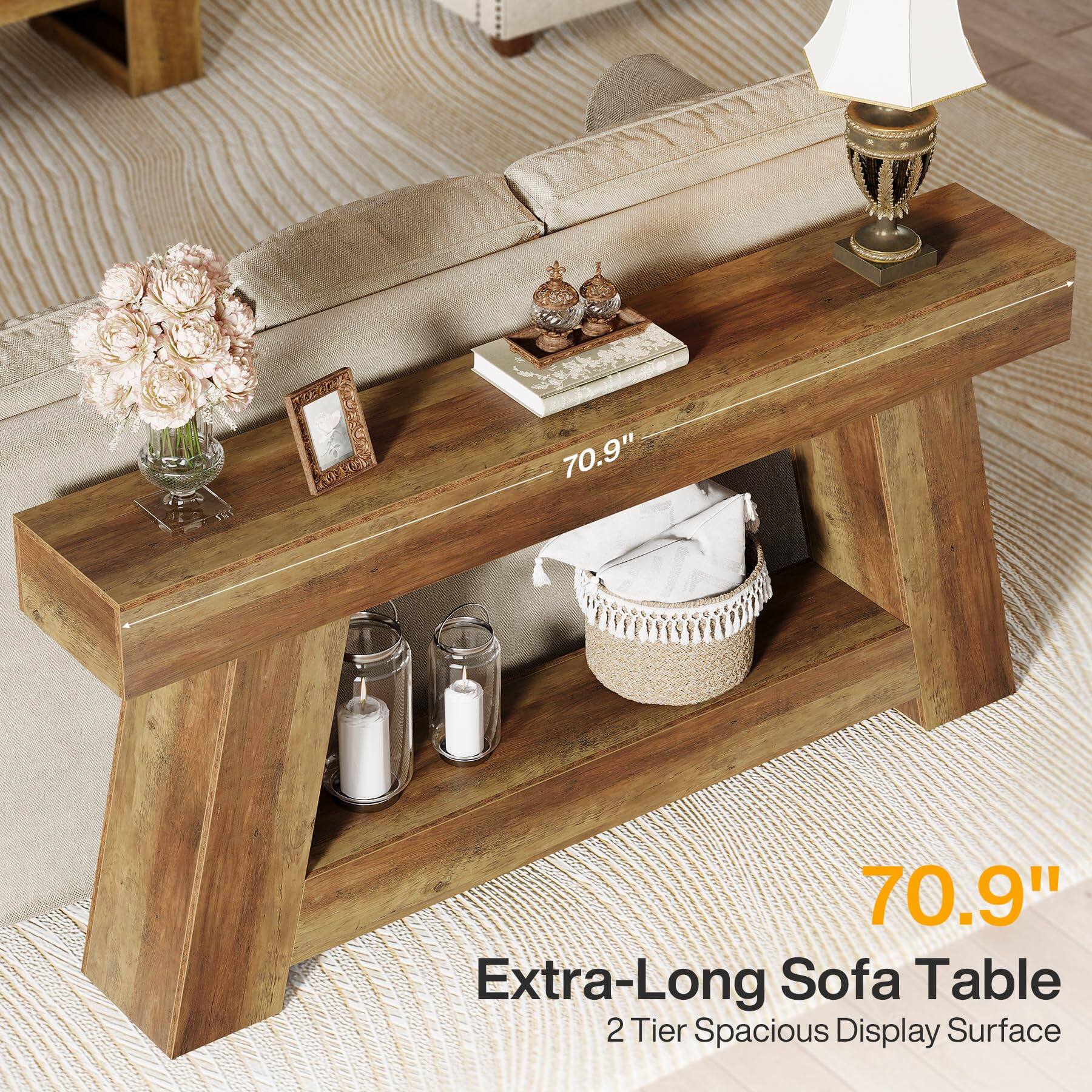 70.9" Extra-Long Sofa Table 2 Tier Spacious Display Surface