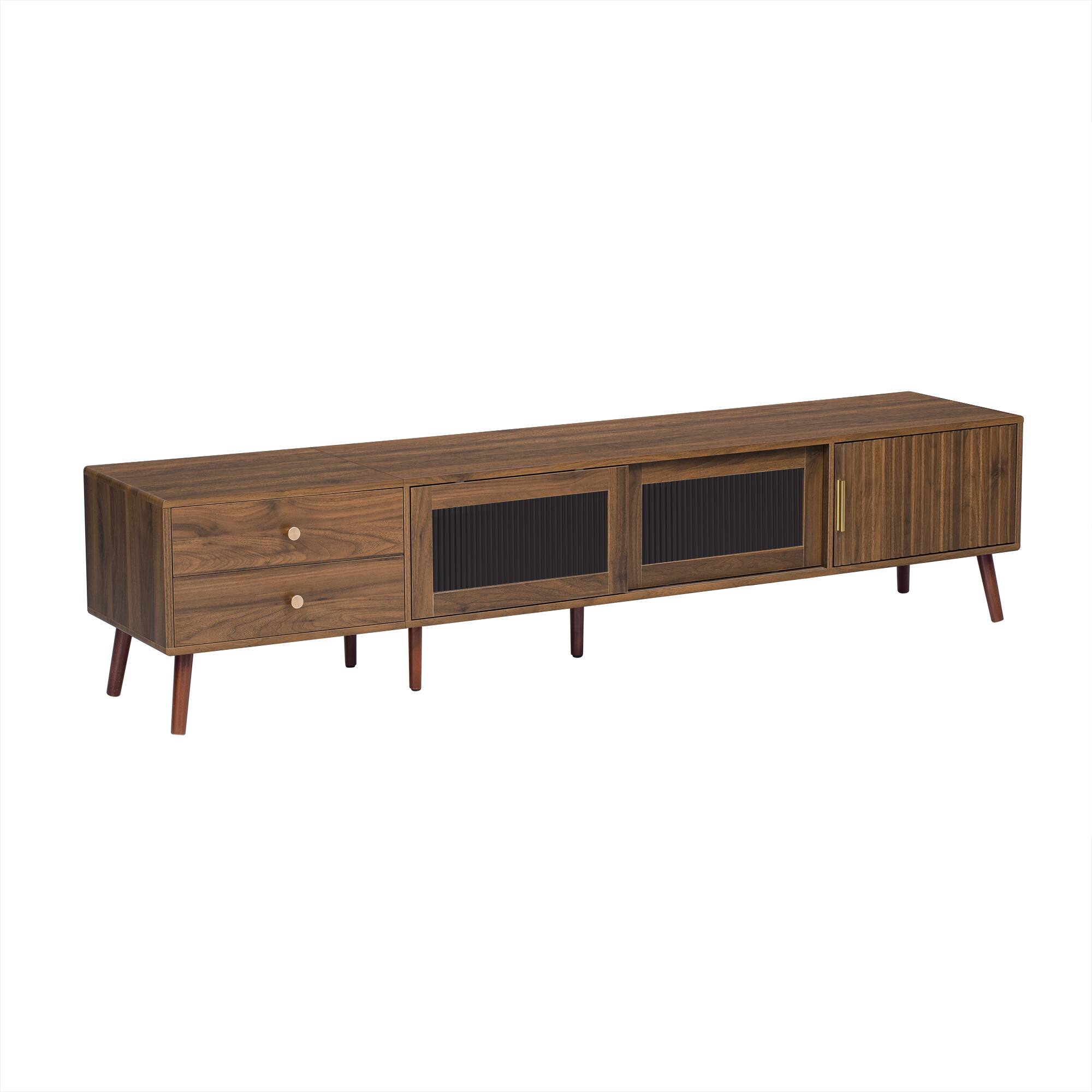 Alt View 4. MERAVOM - TV Stand for TVs up to 85", Entertainment Center with Storage Cabinets & Glass-Doors, TV Media Console for Living Room - Walnut.