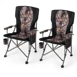Gymax - 2PCS Folding Camping Chair w/ Cup Holder & Mesh Storage Pocket Carry Bag - Black
