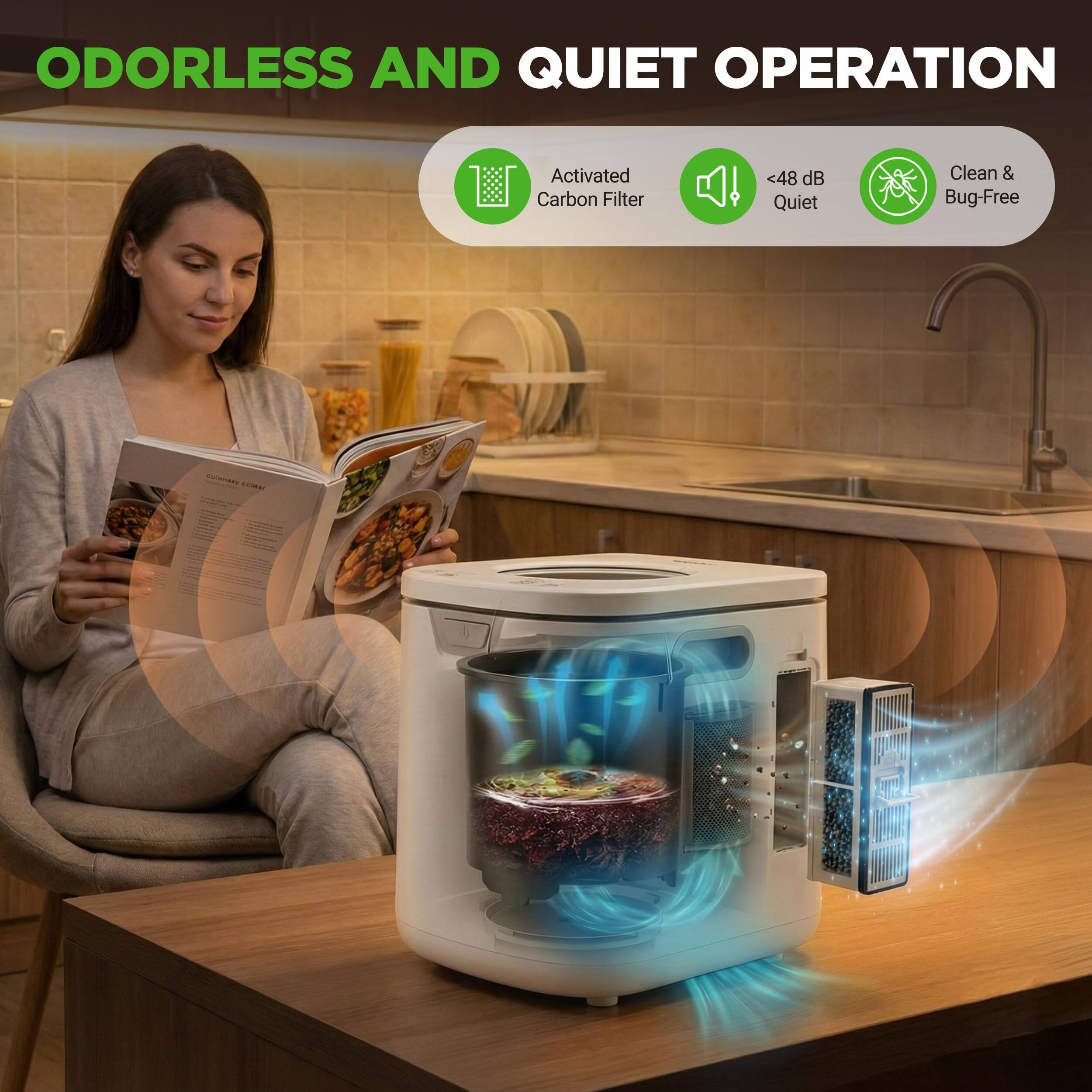 ODORLESS AND QUIET OPERATION  
Activated Carbon Filter  
<48 dB Quiet  
Clean & Bug-Free