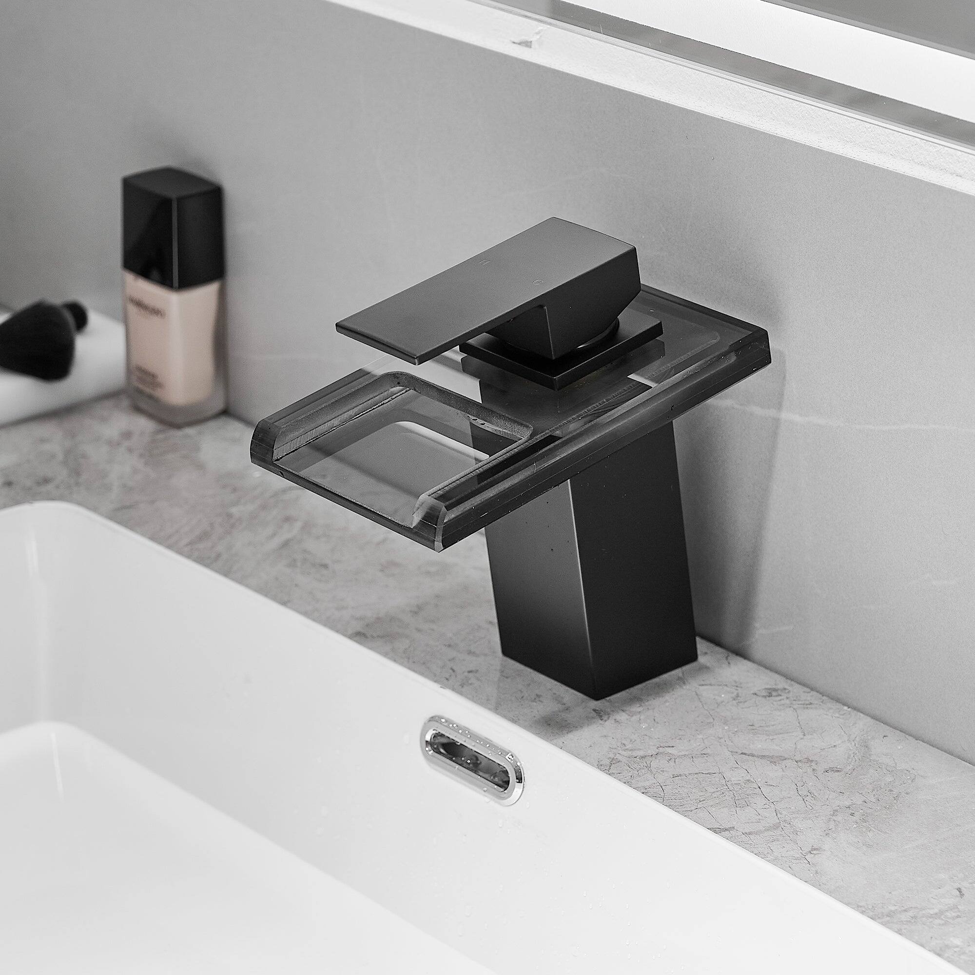 Alt View 6. Boyel Living - Brass Single Handle Single Hole Bathroom Faucet Matte Black with LED Temperature Sensor and Supply Hoses Easy Install - Matte Black.