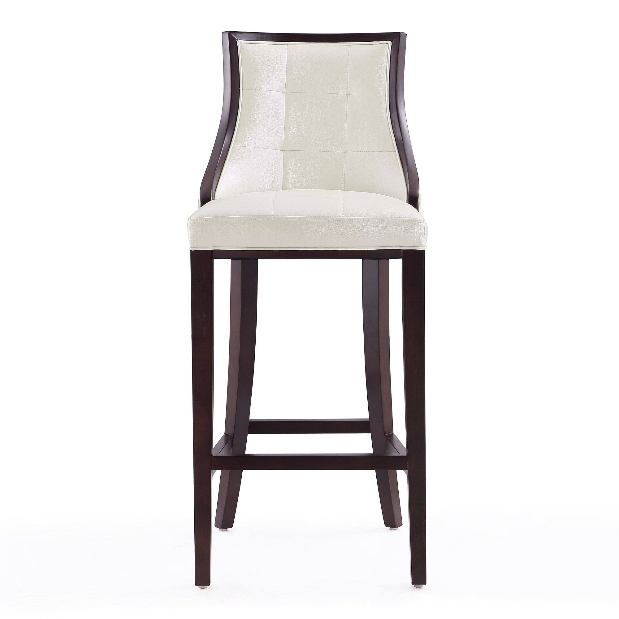 Back. Manhattan Comfort - Fifth Avenue Traditional Wood Upholstered Barstool - Pearl White.