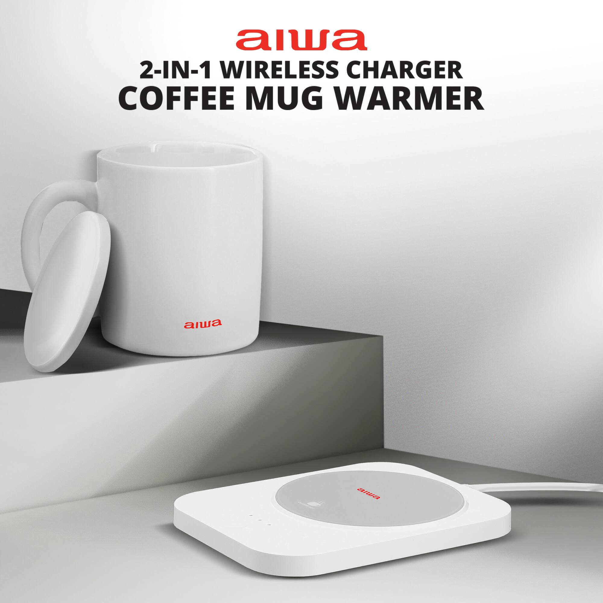 aiwa 2-IN-1 WIRELESS CHARGER COFFEE MUG WARMER