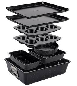 NutriChef - 8-Piece Stackable Bakeware Set – Non-Stick Carbon Steel, Heat Resistant for Ovens Black Marble (NCBKSTK13)