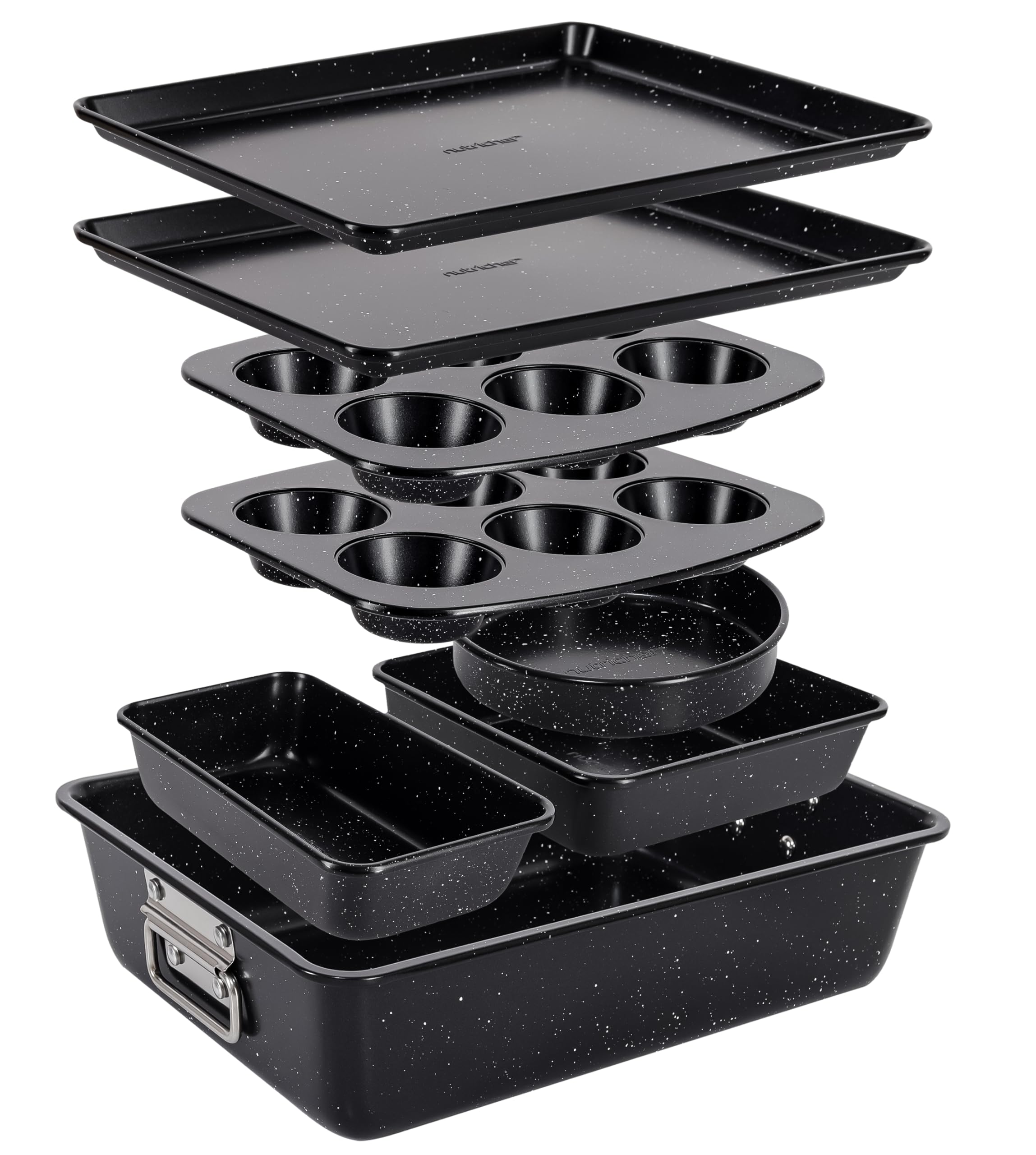 Front. NutriChef - NutriChef 8-Piece Stackable Bakeware Set – Non-Stick Carbon Steel, Heat Resistant for Ovens Black Marble (NCBKSTK13).