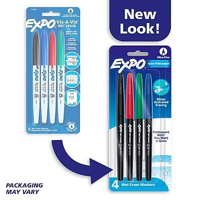Vis-a-Vis EXPO Wet Erase Crayon for Ideal POUR New Look!  
EXPO Ultra Fine Semi-Permanent  
Water Activated Erasing  
4 Wet Erase Markers  
PACKAGING MAY VARY
