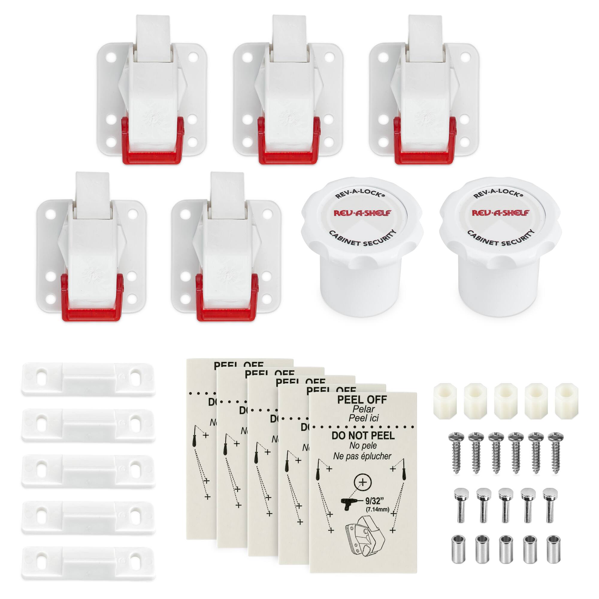REV-A-LOCK  
REV-A-SHELF CABINET SECURITY  
PFEI OFF PFEI OFF PFEI OFF PFEI OFF  
PEEL OFF  
Peel ici  
DO NOT PEEL  
No pele  
Ne pas pelucher  
9/32"  
(7.14mm)