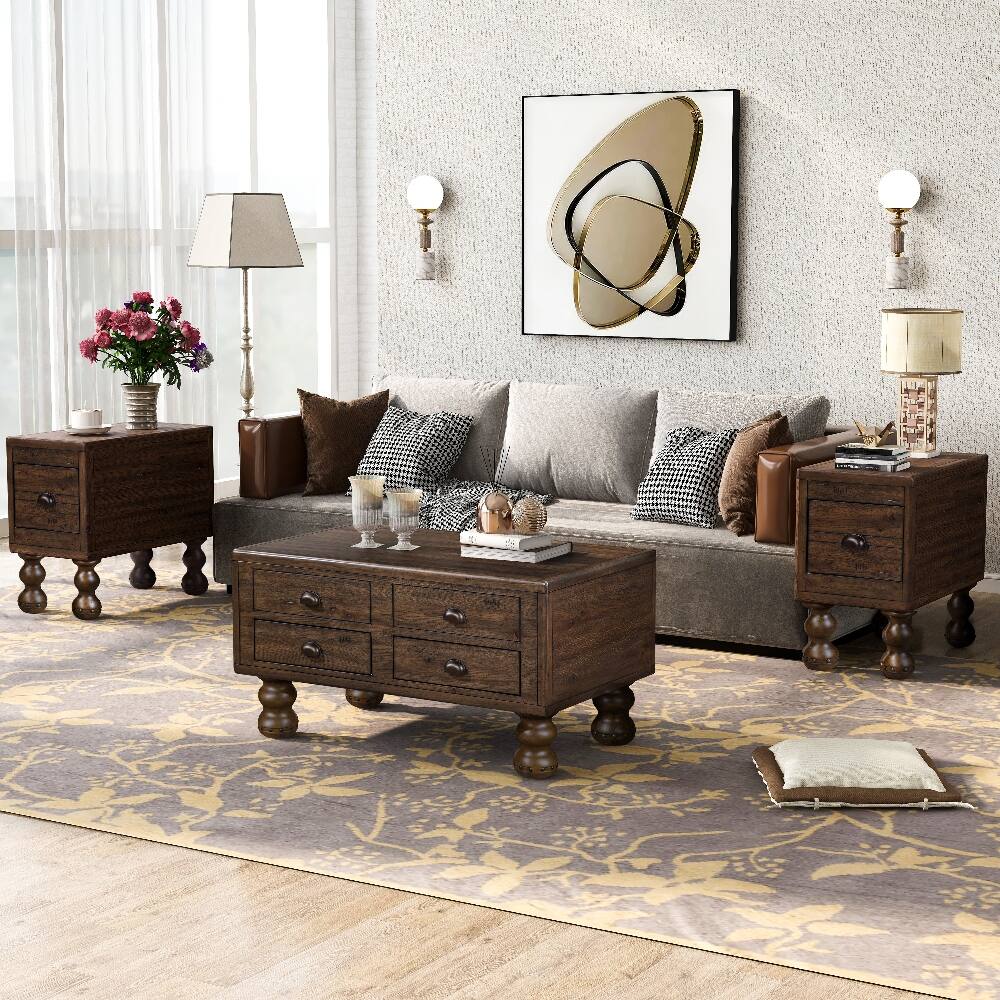 Back. Loheer - Loheer Solid Wood End Table Narrow Side Table with Drawer Vintage Bedside Table Espresso Nightstand for Small Spaces - Espresso.