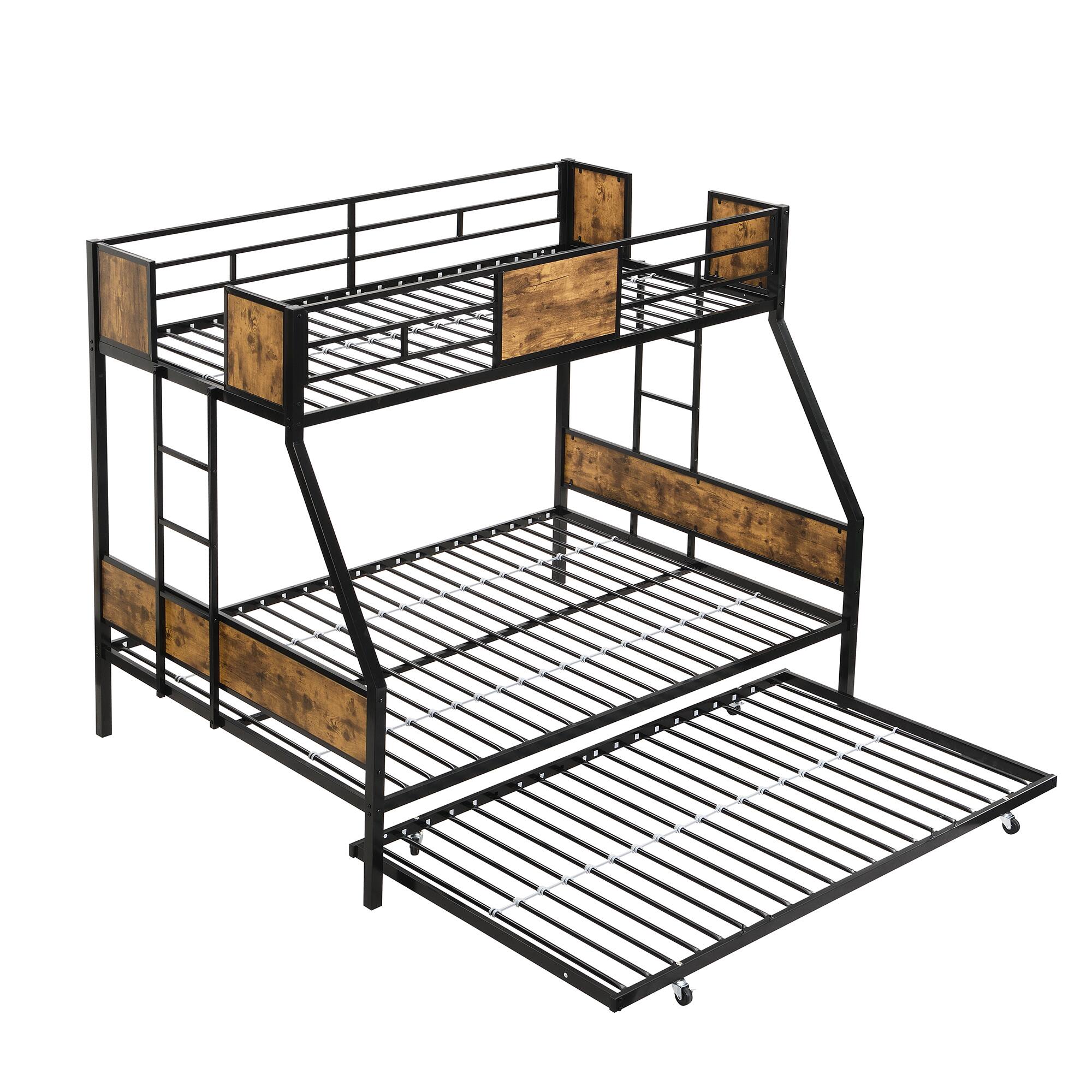 Alt View 1. Trinkets Crazed - Twin Over Full Metal Bunk Bed with Trundle, 2 Ladders and Full-Length Guardrail, No Box Spring Needed - Black.