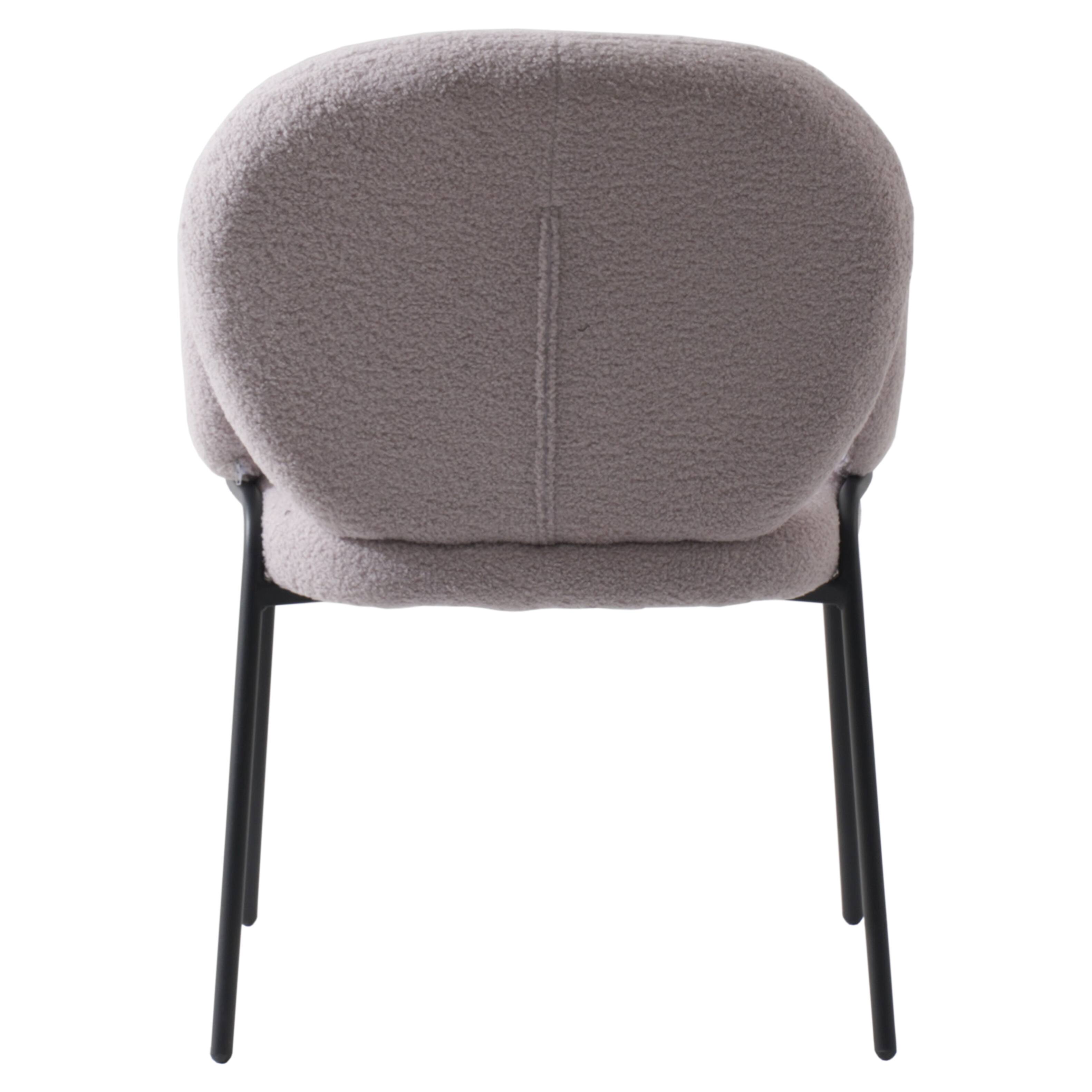 Alt View 4. LeisureMod - Celestial Modern Boucle Dining Chair with Arms, Textured Fabric Upholstered Armchair - Black Metal Frame Kitchen Chair - Grey.