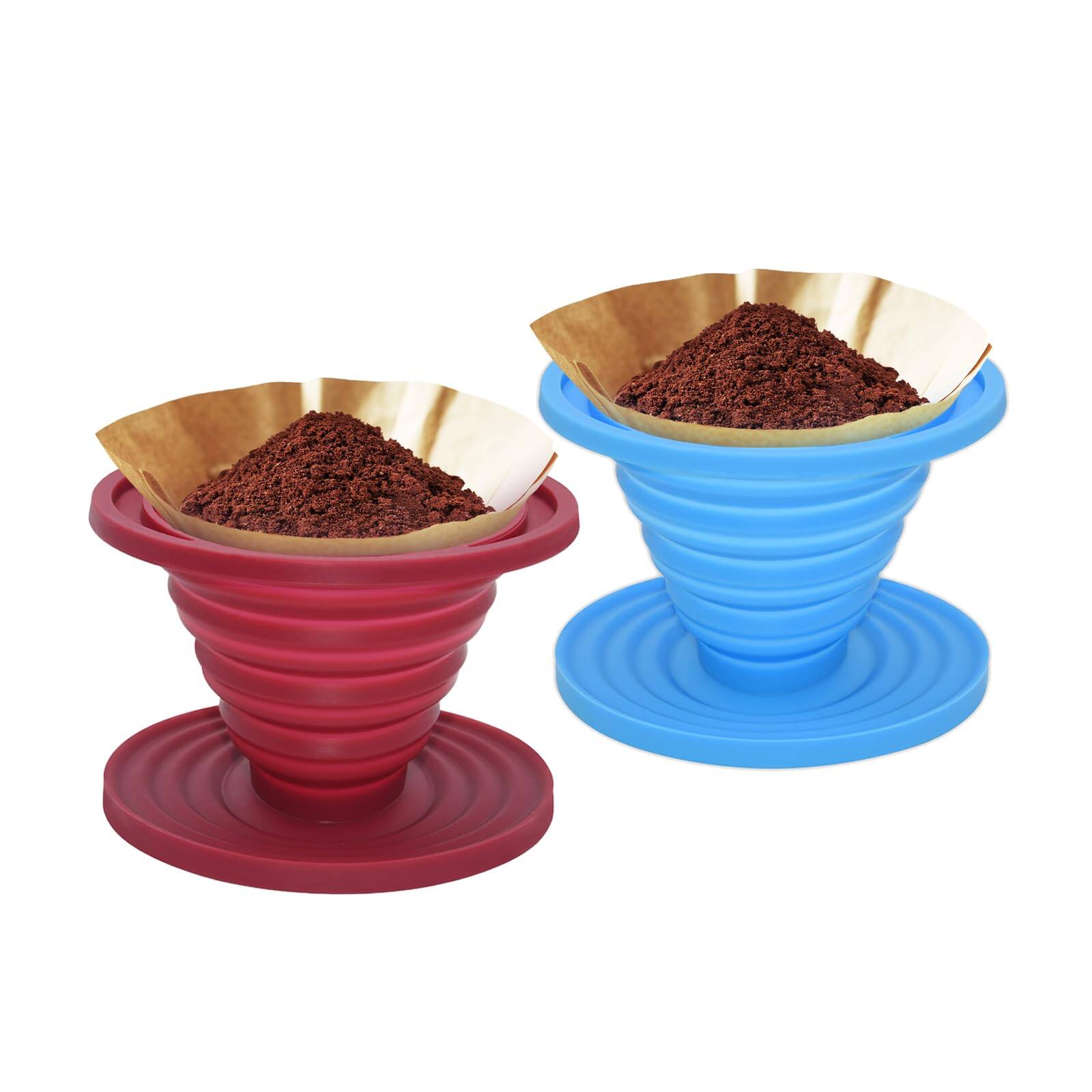 Front. Fabibe - 2 Collapsible Pour Over Coffee Dripper Reusable Silicone Filter Holder Food Grade Suitable For Camping Picnic Party T... - Default.