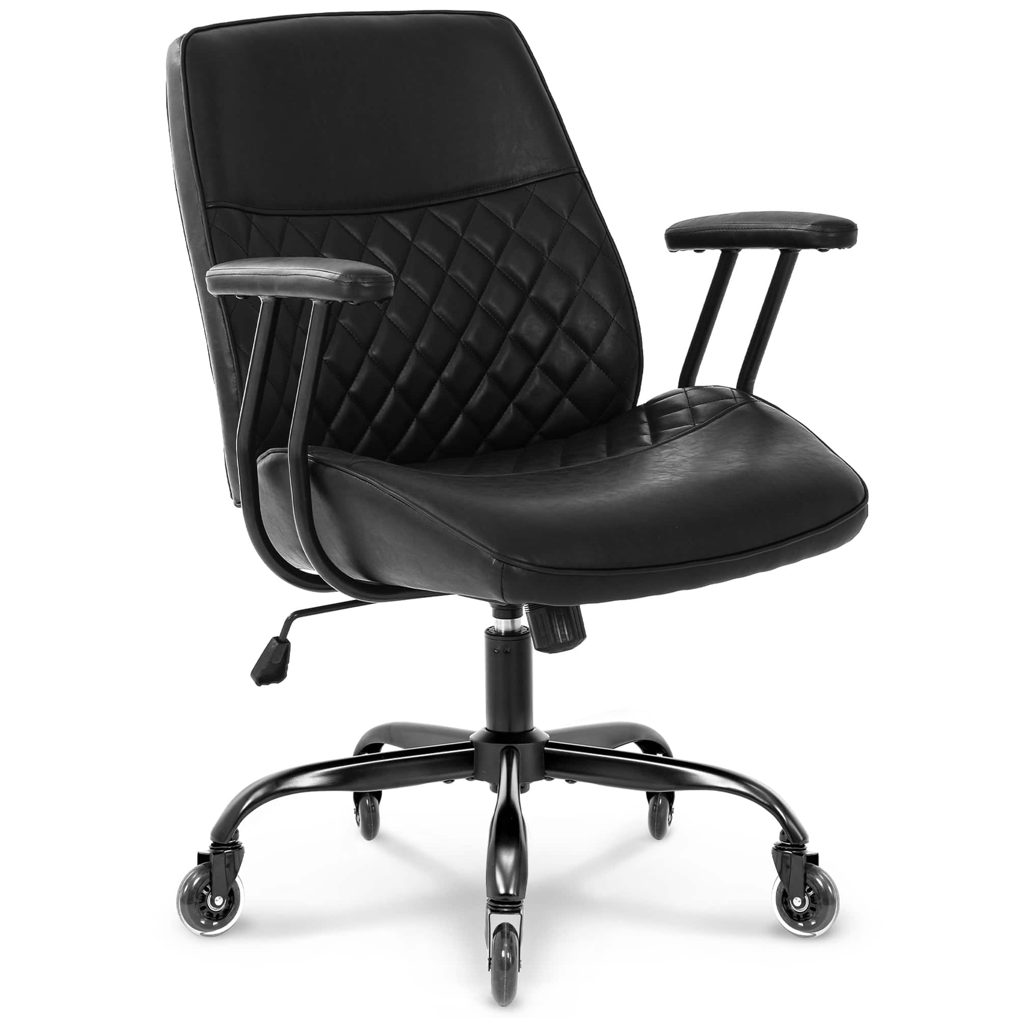 Neo Chair - Ergonomic Faux Leather Office Chair, Mid-Century Desk Chair, Tilting, Roller Blade Wheels - Black