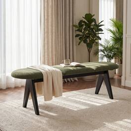 Ropilly - 53 Inch Upholstered Entryway Bench with Black Wood Legs, Modern Fabric Bedroom Seating - Green