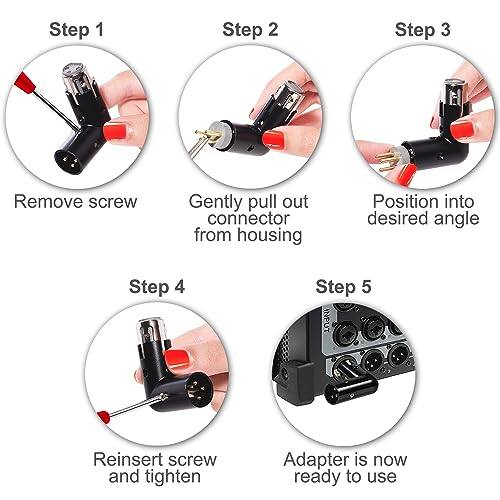 Step 1: Remove screw  
Step 2: Gently pull out connector from housing  
Step 3: Position into desired angle  
Step 4: Reinsert screw and tighten  
Step 5: Adapter is now ready to use