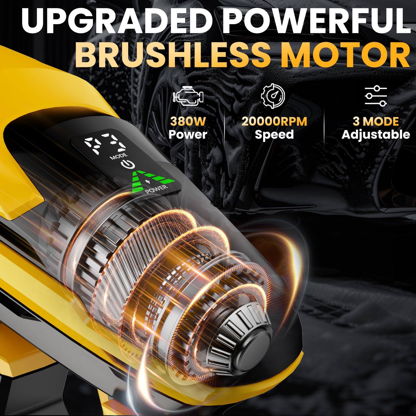 UPGRADED POWERFUL BRUSHLESS MOTOR  
380W Power  
20000RPM Speed  
3 MODE Adjustable