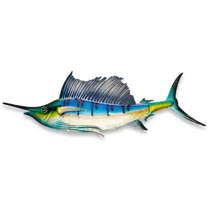 Front. G128 - 36 in Metal Sailfish Wall Hanging Art Ocean Theme Indoor Outdoor Decor - vibrant multi-colors.
