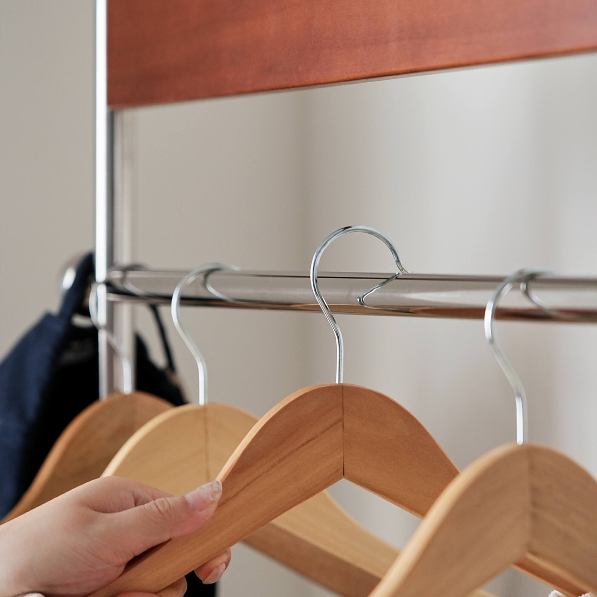 Back. GOODSILO - Antique Style Portable Clothes and Hat Rack with Storage Shelf for Bedroom Floor Organization - Amber.