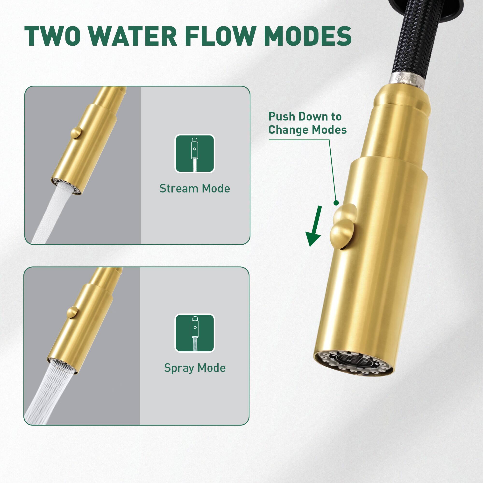 TWO WATER FLOW MODES

Push Down to Change Modes

Stream Mode

Spray Mode