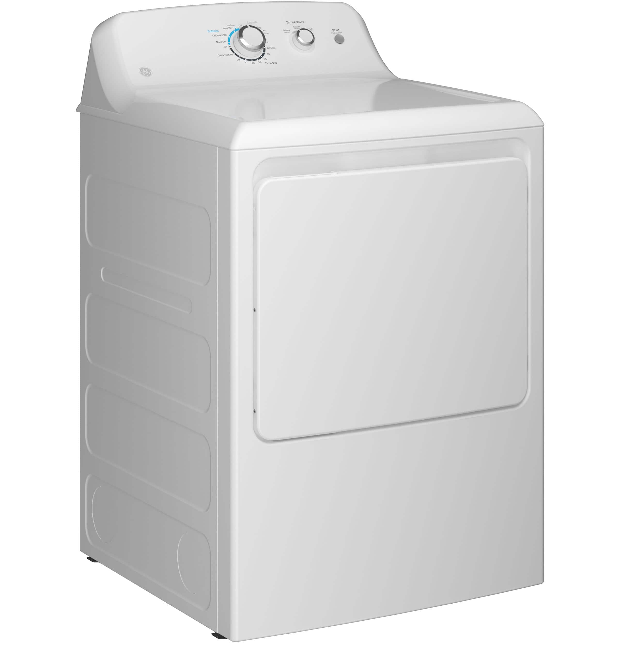 Left. GE - 6.2 Cu. Ft. Electric Dryer with Shallow Depth Flat Back Design - White.