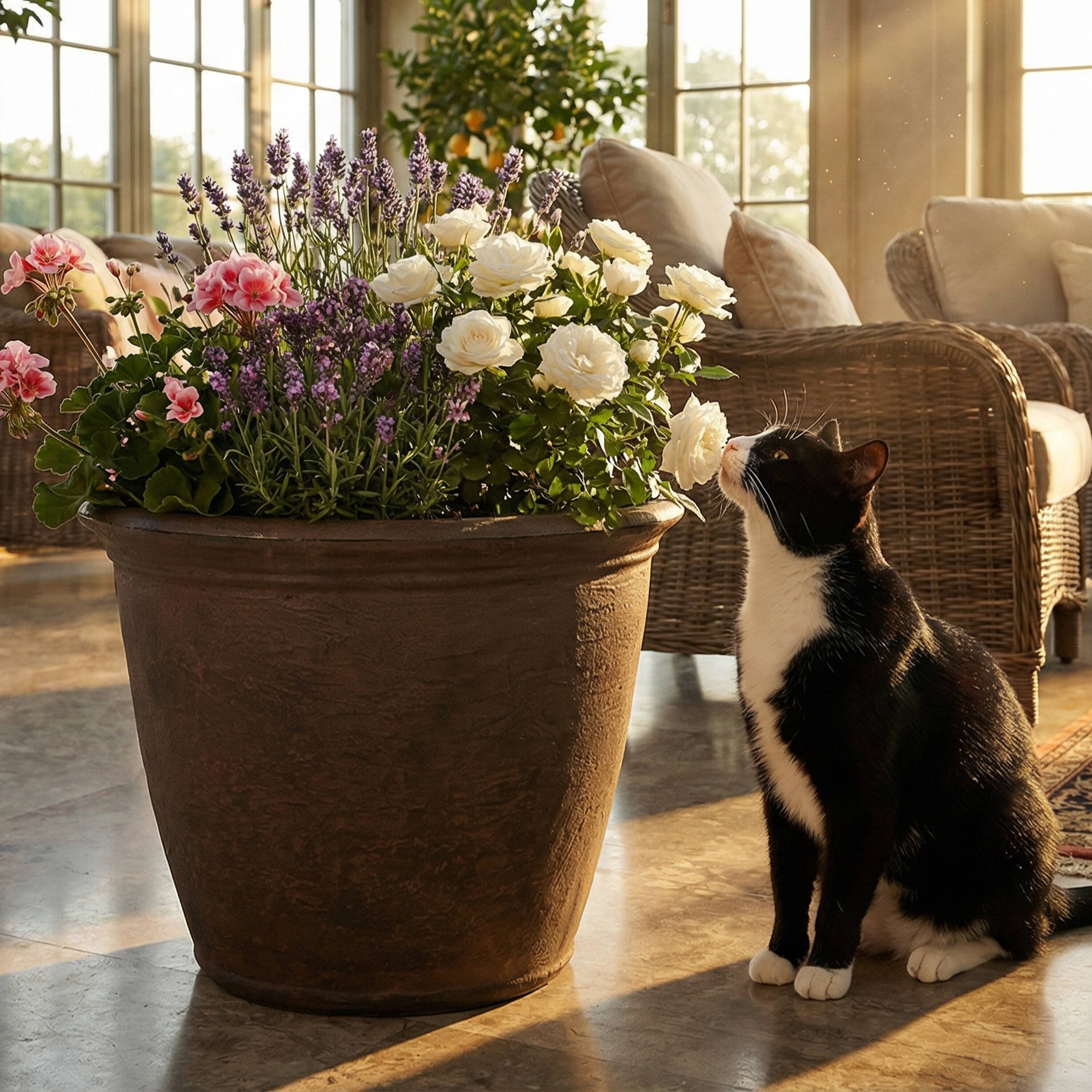 Alt View 9. Sunnydaze - 20 in Anjelica Dual-Wall Polyresin Planter - Set of 4 - Sable.