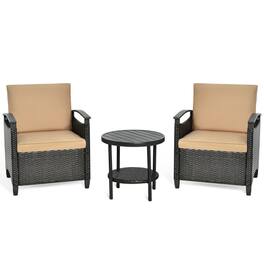 SlickBlue - 3-Piece Patio Rattan Furniture Set with Cushioned Sofa and Storage Table - Brown