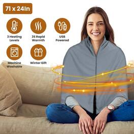 Loheer - USB Heated Shawl Wearable Heating Blanket with Zipper 71x24in - Gray