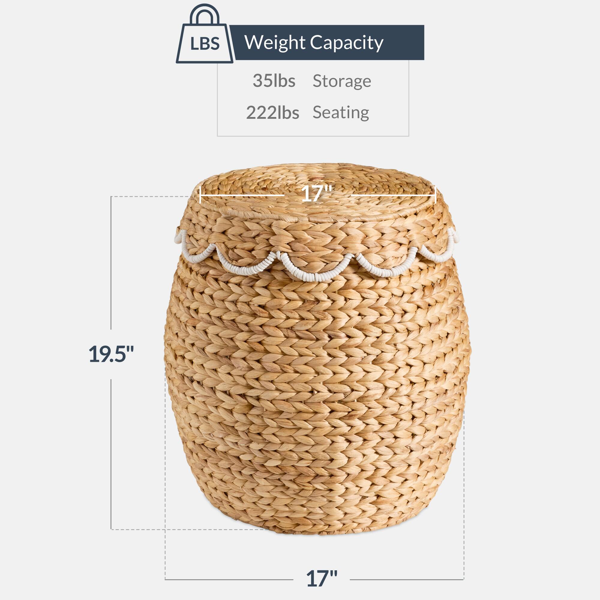 LBS Weight Capacity  
35lbs Storage  
222lbs Seating  

17"  
19.5"  
17"