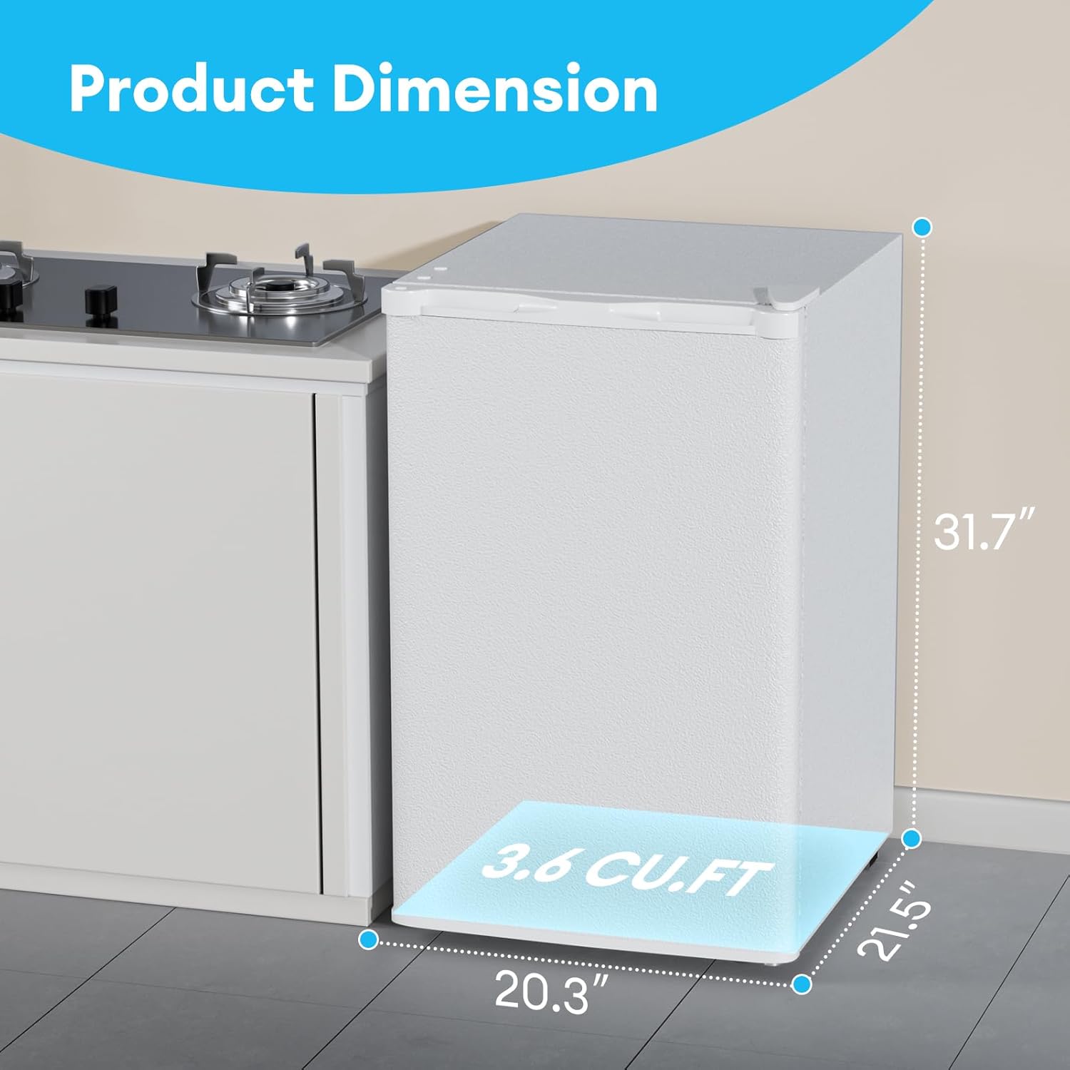 Product Dimension  
31.7" x 21.5" x 20.3"  
3.6 CU.FT