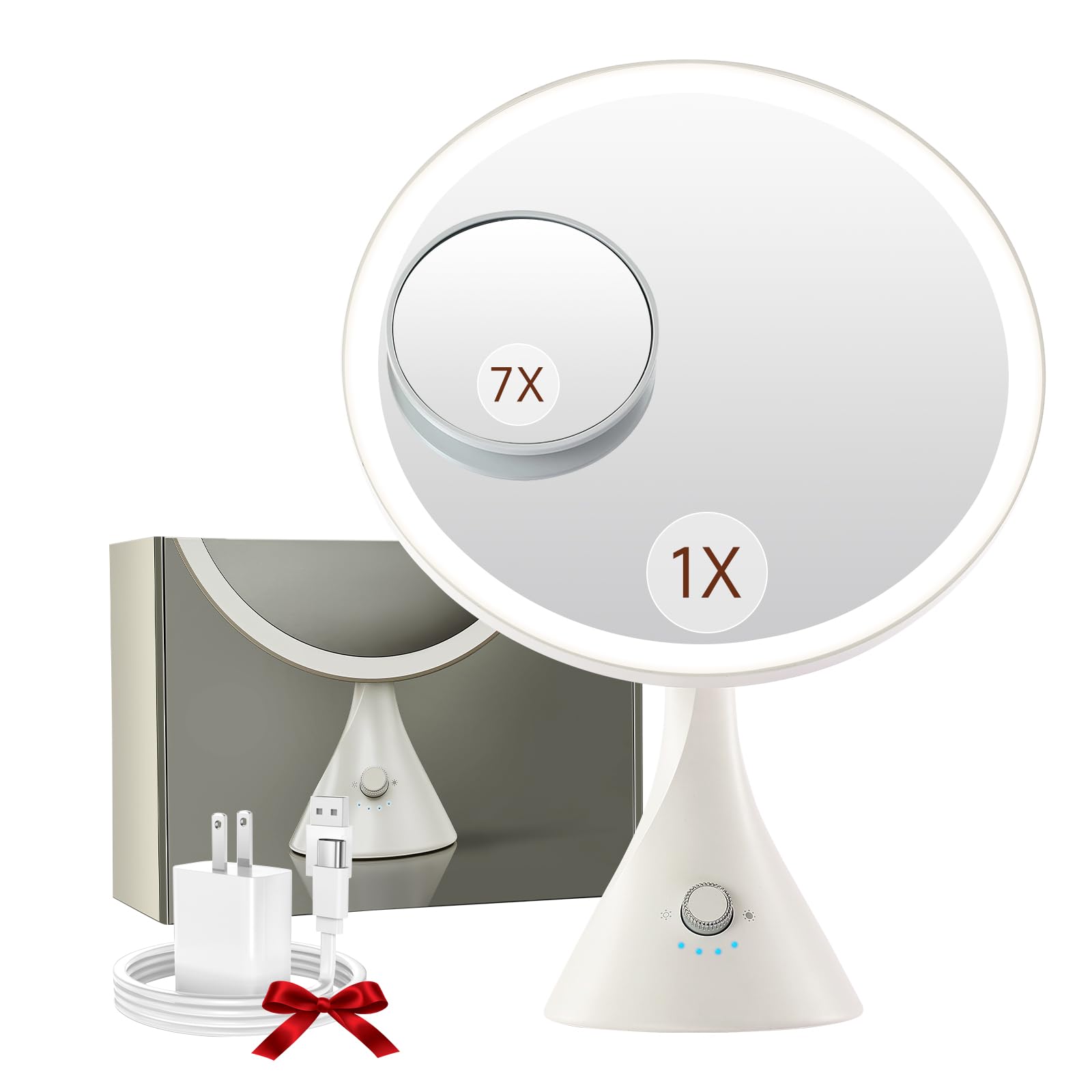 Pacoar Cade - Lighted Makeup Mirror With Magnification Electric Plug In Magnifying Vanity Light Mirror Glass - White