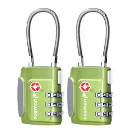 Fosmon - 2 Pack TSA Approved Luggage Lock, 3 Digit Combination Lock Easy to Set Luggage Cable Lock, Travel TSA Locks - Green