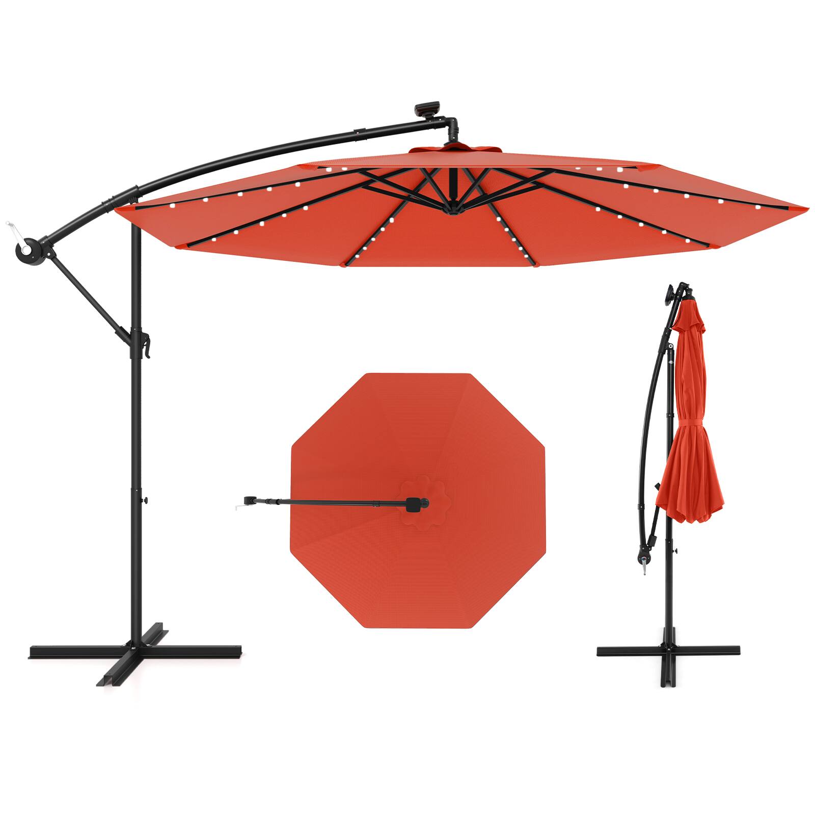 Back. SlickBlue - 10-ft Hanging Offset Patio Umbrella with Solar Panel and Integrated LED Lighting - Orange.