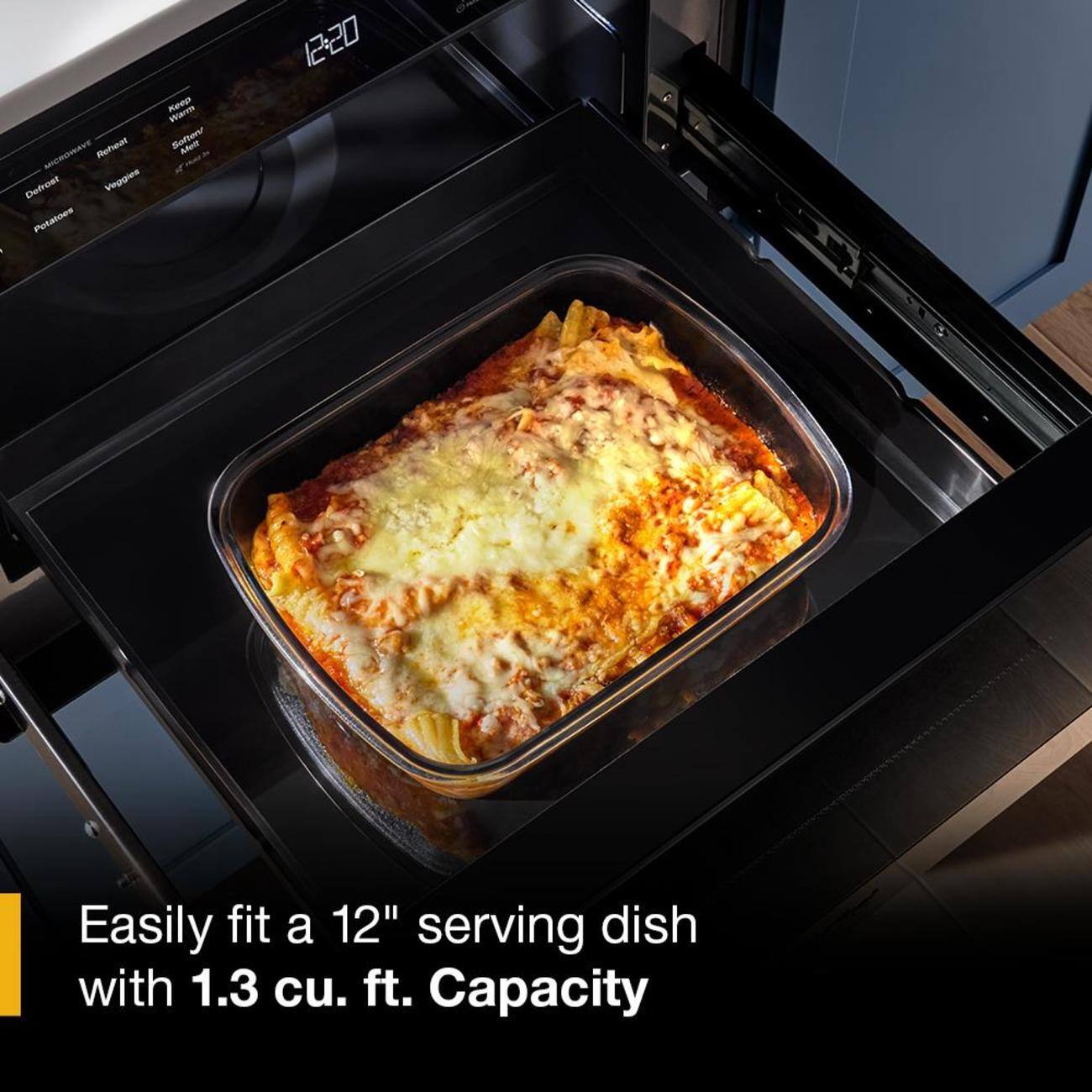 noo_ROmAE Reheat Defrost Veggies Potatoes Recipe Wierets Rofher Ae 12:20 dn Easily fit a 12" serving dish with 1.3 cu. ft. Capacity