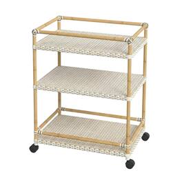 Butler Specialty - Tobias 24 in. W Outdoor Rattan and Metal 3- Tier Rattan Bar Cart - Beige And White