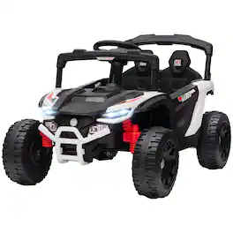 Qaba - Kids Ride On Truck, Battery Powered Electric UTV Vehicle with Rear Suspension - White