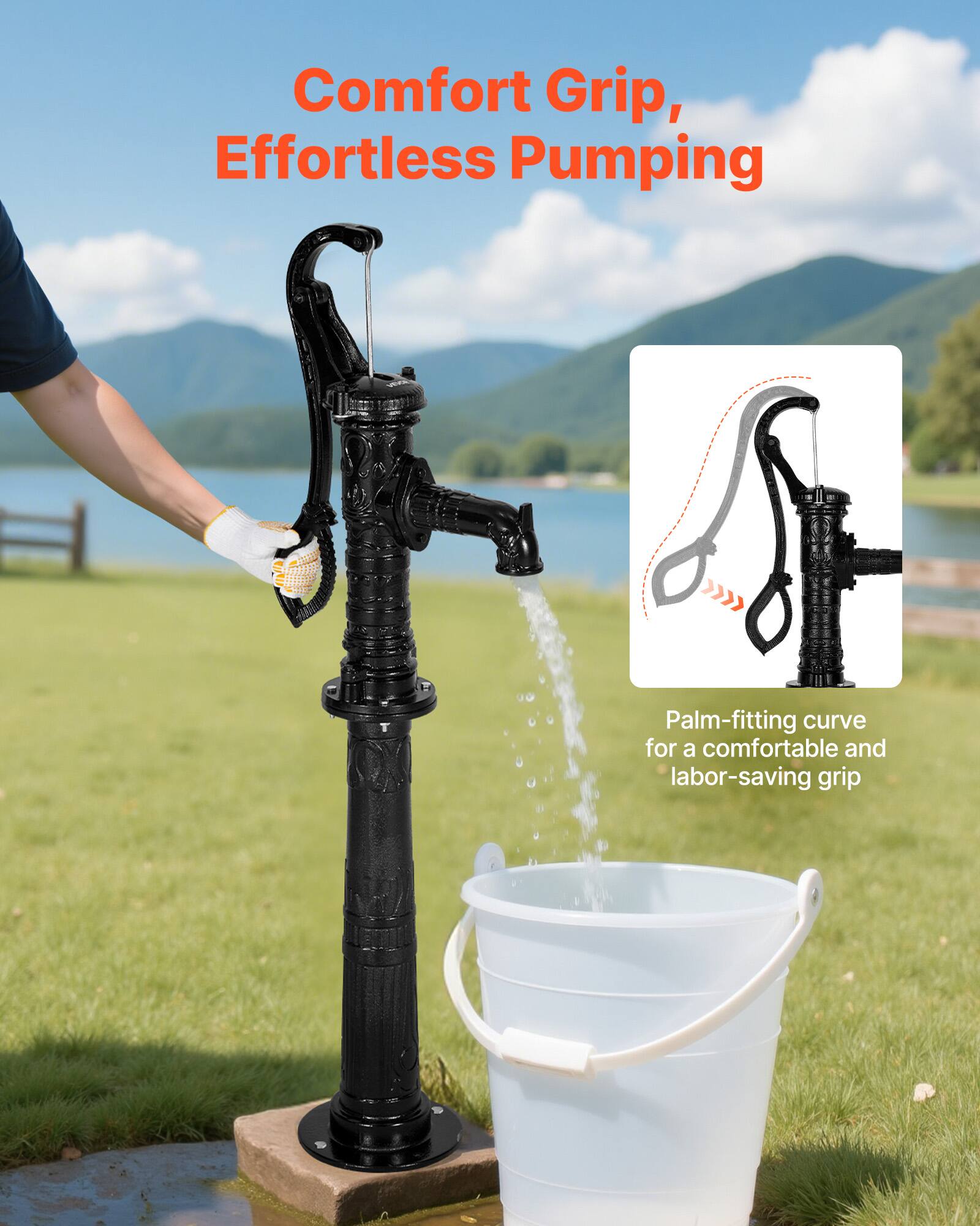 Comfort Grip, Effortless Pumping  
Palm-fitting curve for a comfortable and labor-saving grip