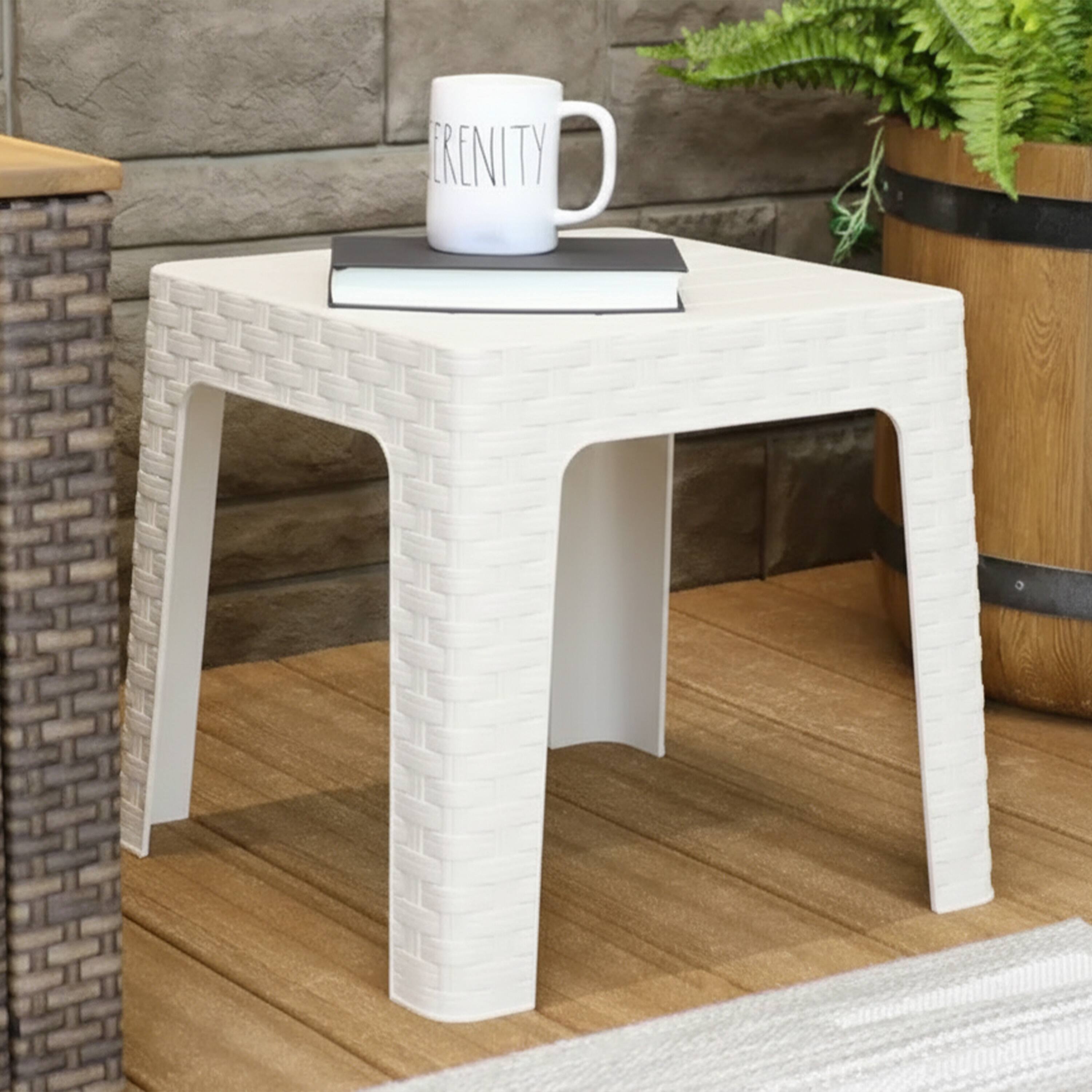 Alt View 5. Sunnydaze - 17.75" Plastic Square Patio Side Table - Set of 4 - White.