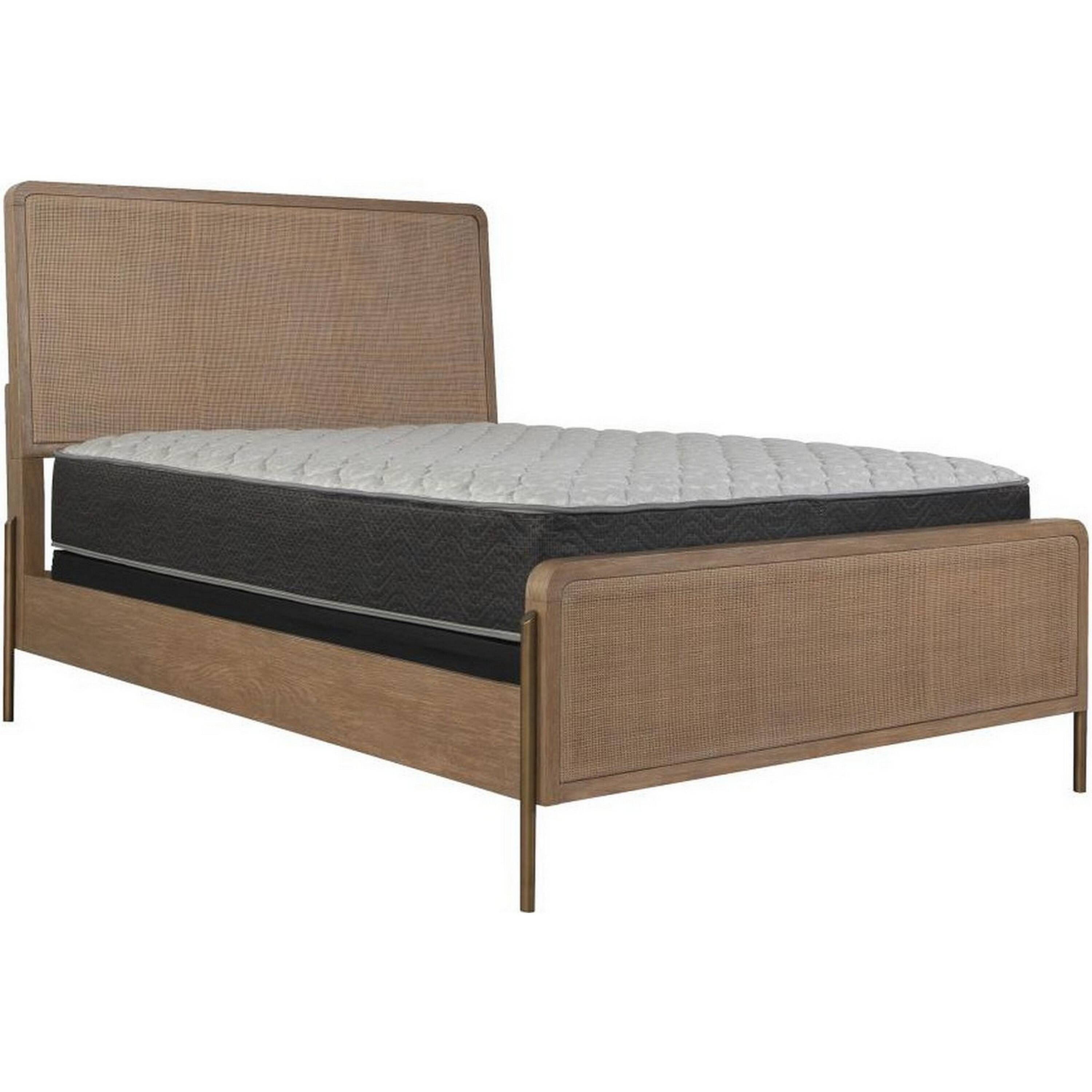 Alt View 1. Manhattan Lane - Sea Wood Queen Size Bed with Woven Cane Design, Open Panel, 4 Slats - Brown.